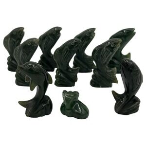 Lot Of 10 Green Jade Figurines Fish Dolphin Ram